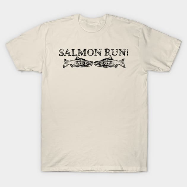 SALMON RUN in Black and White T-Shirt by JDFehlauer